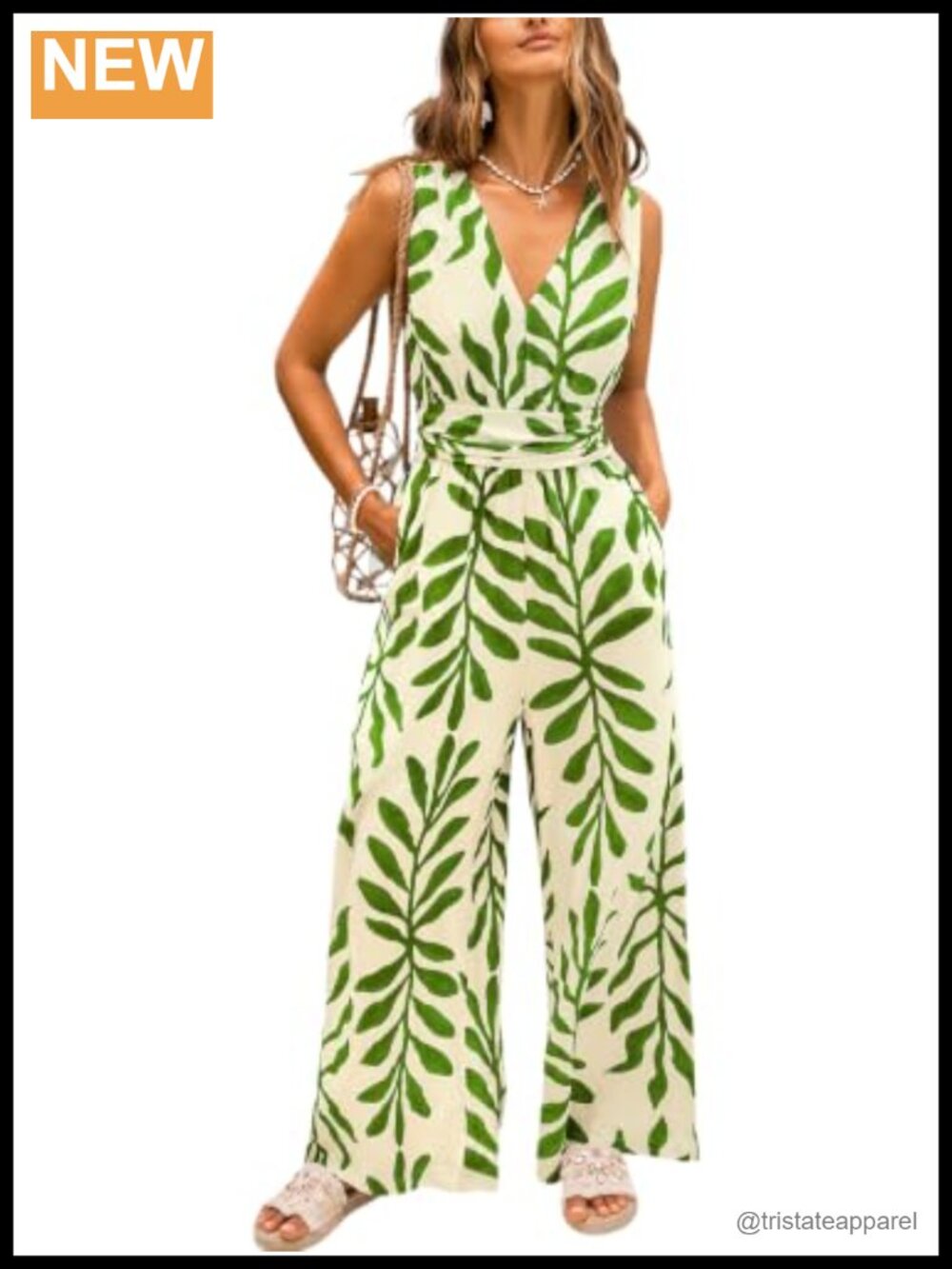 Sleeveless V-Neck Wide Leg Maxi Jumpsuit with Pockets Beach Vacation